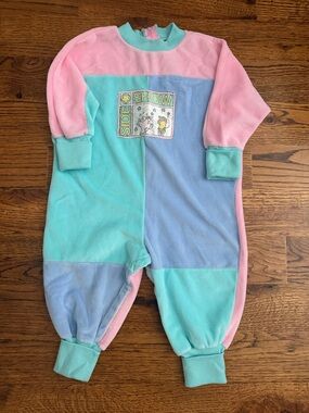 Vintage Side Show romper 90’s Baby Kids Colorblock Pastel - Pink & Mint